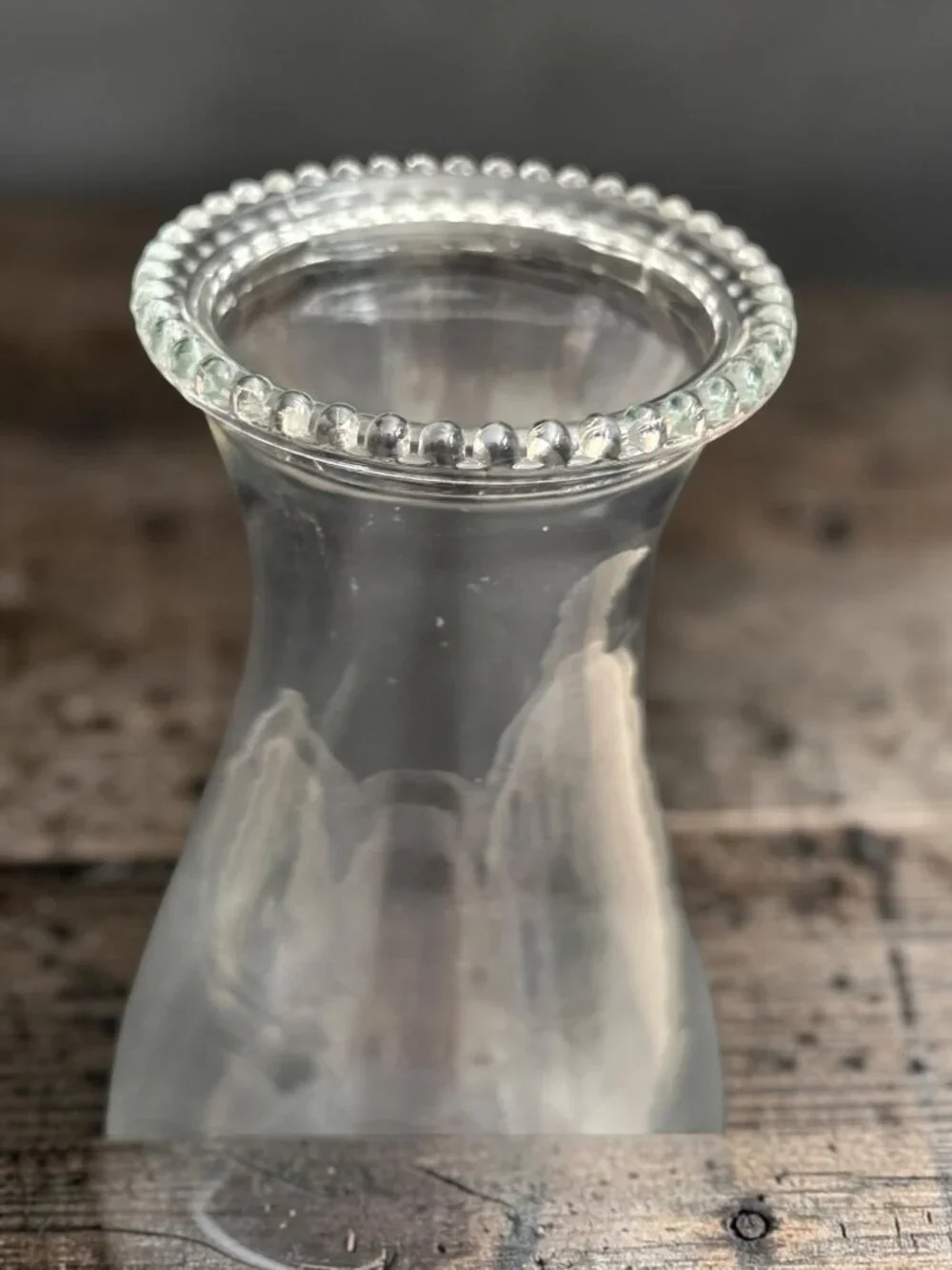 Clear Glass Hurricane Lamp Shade With Beaded Top Edge Vintage Replacement Globe